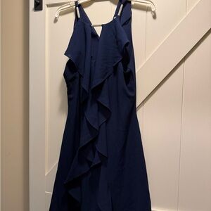 VENUS Navy Ruffle Front Midi Dress